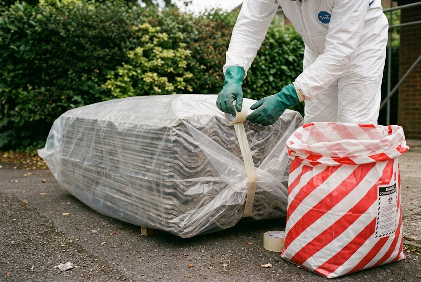 Wrapping asbestos cement sheets in heavy-duty plastic
