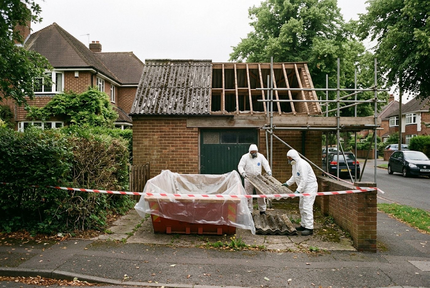 Cordoned garage demolition
